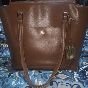 Ralph Lauren Chestnut Brown Leather Tote with RL Tag